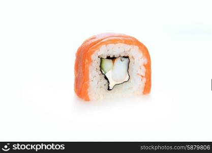 sushi with salmon on white background