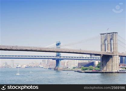 Suspension bridge across a river, Brooklyn Bridge, Manhattan, New York City, New York State, USA
