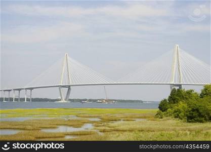 Suspension bridge across a river, Cooper River Bridge, Cooper River, Charleston, South Carolina, USA