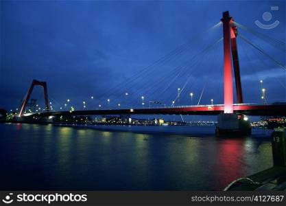 Suspension bridge across a river, Maas River, Rotterdam, Netherlands