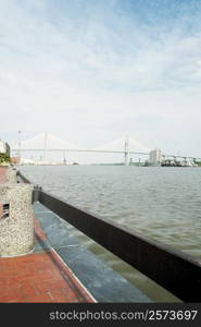 Suspension bridge across a river, Talmadge Bridge, Savannah River, Savannah, Georgia, USA