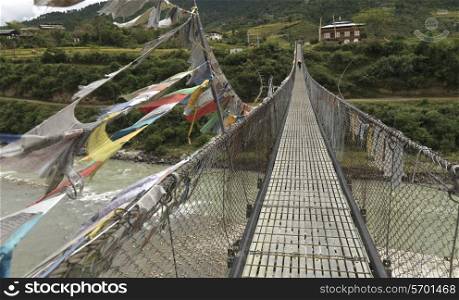 Suspension bridge across the Puna Tsang River, Punakha District, Bhutan
