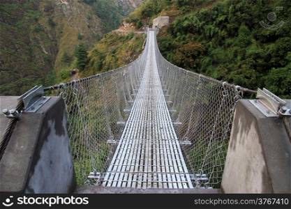 Suspension bridge and mountain in Nepal