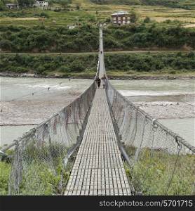 Suspension bridge in Punakha District, Puntshang Chhu River