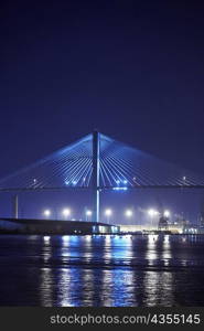 Suspension bridge lit up at night, Talmadge Bridge, Savannah River, Savannah, Georgia, USA