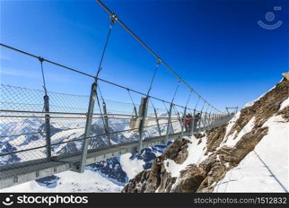 Suspension bridge on Titlis Mountain, Switzerland.