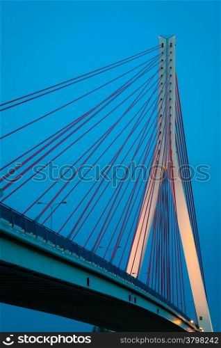Suspension bridge over Martwa Wisla river in Gdansk Danzig Poland Europe