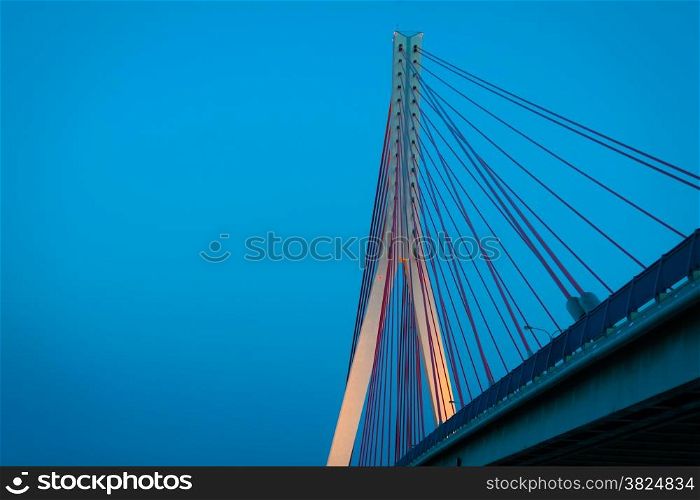 Suspension bridge over Martwa Wisla river in Gdansk Danzig Poland Europe