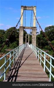 suspension bridge over river in rainforest
