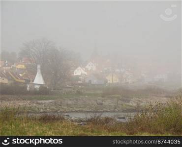 Svaneke, Bornholm. Svaneke on Bornholm in dense sea fog, Denmark