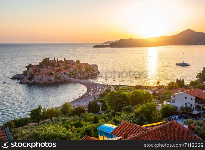 Sveti Stefan Island at Sunset in Montenegro