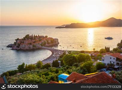 Sveti Stefan Island at Sunset in Montenegro