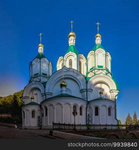 Svyatogorsk, Ukraine 07.16.2020.  Assumption Cathedral on the territory of the Svyatogorsk Lavra  in Ukraine, on a sunny summer morning. Assumption Cathedral in the Svyatogorsk Lavra