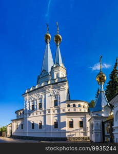 Svyatogorsk, Ukraine 07.16.2020.  The main entrance to territory of the Svyatogorsk Lavra  in Ukraine, on a sunny summer morning. The main entrance to the Svyatogorsk Lavra in Ukraine