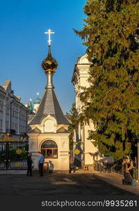 Svyatogorsk, Ukraine 07.16.2020.  The main entrance to territory of the Svyatogorsk Lavra  in Ukraine, on a sunny summer morning. The main entrance to the Svyatogorsk Lavra in Ukraine