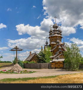 Svyatogorsk, Ukraine 07.16.2020.  Wooden All Saints skete, a part of the Svyatogorsk Lavra in Ukraine, on a sunny summer day. Wooden All Saints skete in Svyatogorsk, Ukraine