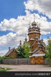 Svyatogorsk, Ukraine 07.16.2020.  Wooden All Saints skete, a part of the Svyatogorsk Lavra in Ukraine, on a sunny summer day. Wooden All Saints skete in Svyatogorsk, Ukraine