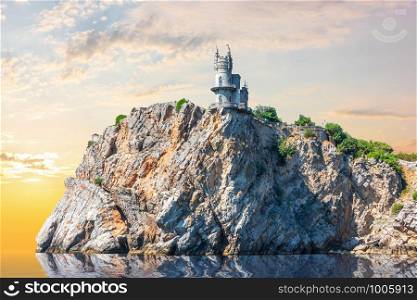 Swallow Nest on the rock in Crimea, beautiful sunset view.. Swallow Nest on the rock in Crimea, beautiful sunset view