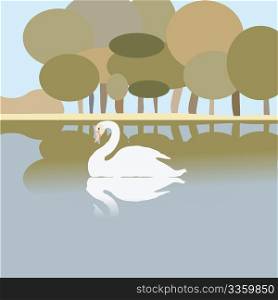 Swan on a lake, vector art