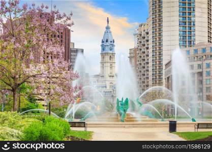 Swann Memorial Fountain With City Hall In The Background Philadelphia