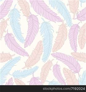 Swans and feathers seamless pattern. A beautiful pattern for pastel clothes and other cute things for girls.. Feathers seamless pattern. Feathers of tender shades. Swan lake pattern