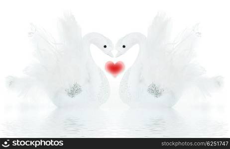 Swans, beautiful isolated Valentine decoration, holiday ornament over white background