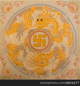 Swastika symbol in decoration in a ancient temple in Vietnam (Nha Trang)