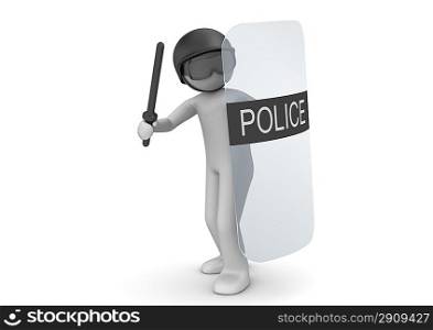 SWAT with shield (3d characters isolated on white background series)