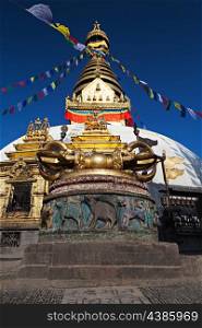 Swayambhunath is an ancient religious complex atop a hill in the Kathmandu Valley.