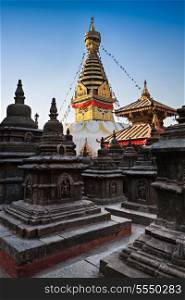 Swayambhunath is an ancient religious complex atop a hill in the Kathmandu Valley.