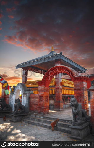 Swayambhunath Stupa stands on the hill in Kathmandu, Nepal