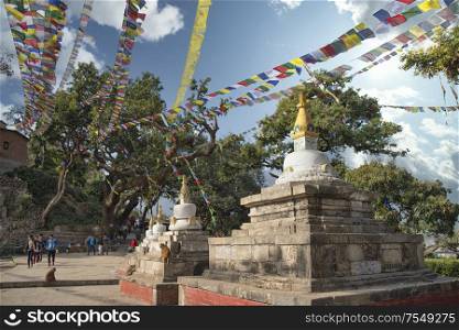 Swayambhunath Stupa stands on the hill in Kathmandu, Nepal