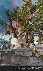 Swayambhunath Stupa stands on the hill in Kathmandu, Nepal