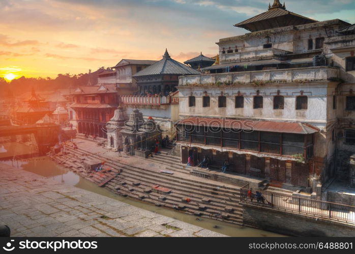 Swayambhunath - the Buddhist temple and the village center on the outskirts of Kathmandu in Nepal. Monkey Temple.. Swayambhunath