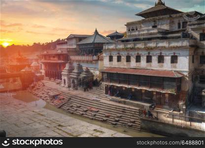 Swayambhunath - the Buddhist temple and the village center on the outskirts of Kathmandu in Nepal. Monkey Temple.. Swayambhunath