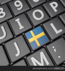 Sweden flag over computer keyboard, 3d render, square image