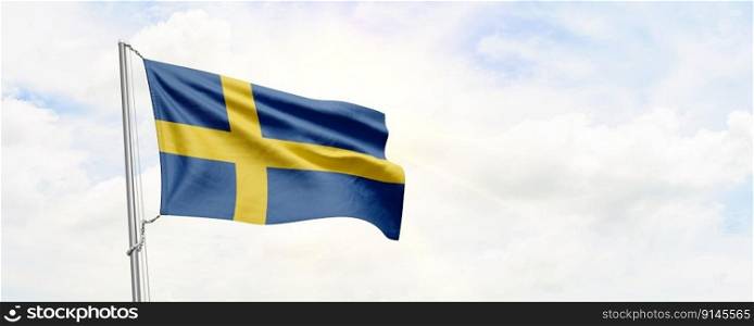 Sweden flag waving on sky background. 3D Rendering