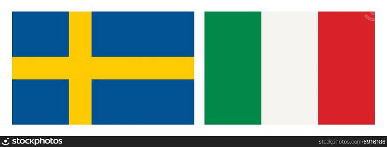 Swedish and Italian Flag. The national flags of Sweden and Italy