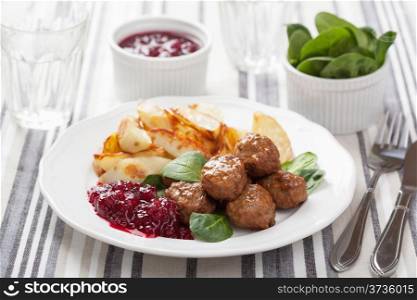 swedish meatballs with potatoes and lingon jam