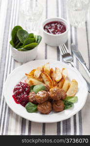 swedish meatballs with potatoes and lingon jam