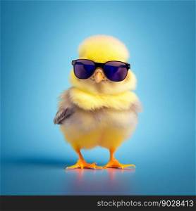 Sweet and funny baby chick wearing in fashion sunglasses. Generative AI. High quality illustration. Sweet and funny baby chick wearing in fashion sunglasses. Generative AI