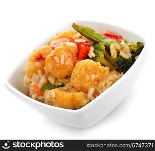 Sweet And Sour Chicken With Rice And Vegetables