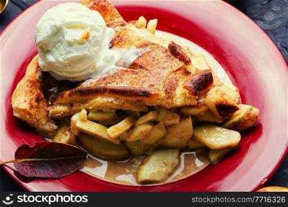Sweet autumn dessert, homemade autumn apple pie.. Homemade autumn apple pie.