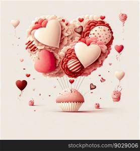 Sweet balloon heart around clouds on soft background . High quality 3d illustration. Sweet balloon heart around clouds on soft background 