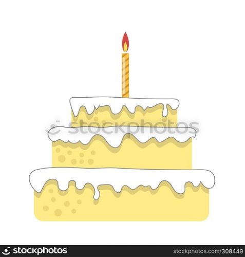 Sweet Birthday Cake with Topping Isolated on White Background. Bakery Product. Holiday Cupcake with Candle.. Sweet Birthday Cake. Bakery Product. Holiday Cupcake with Candle.