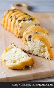 Sweet bread with raisins baked for christmas