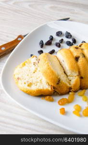 Sweet bread with raisins baked for christmas