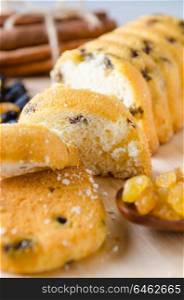Sweet bread with raisins baked for christmas
