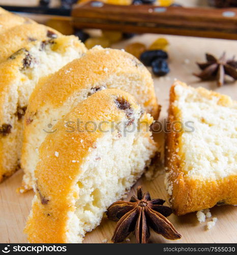 Sweet bread with raisins baked for christmas. The sweet bread with raisins baked for christmas