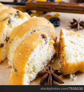 Sweet bread with raisins baked for christmas. The sweet bread with raisins baked for christmas